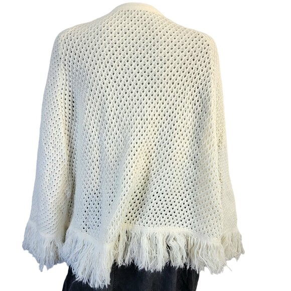 Vintage 70s Crochet Poncho Cardigan Wrap Jacket Shawl Women One Size Fall Winter - Picture 5 of 16